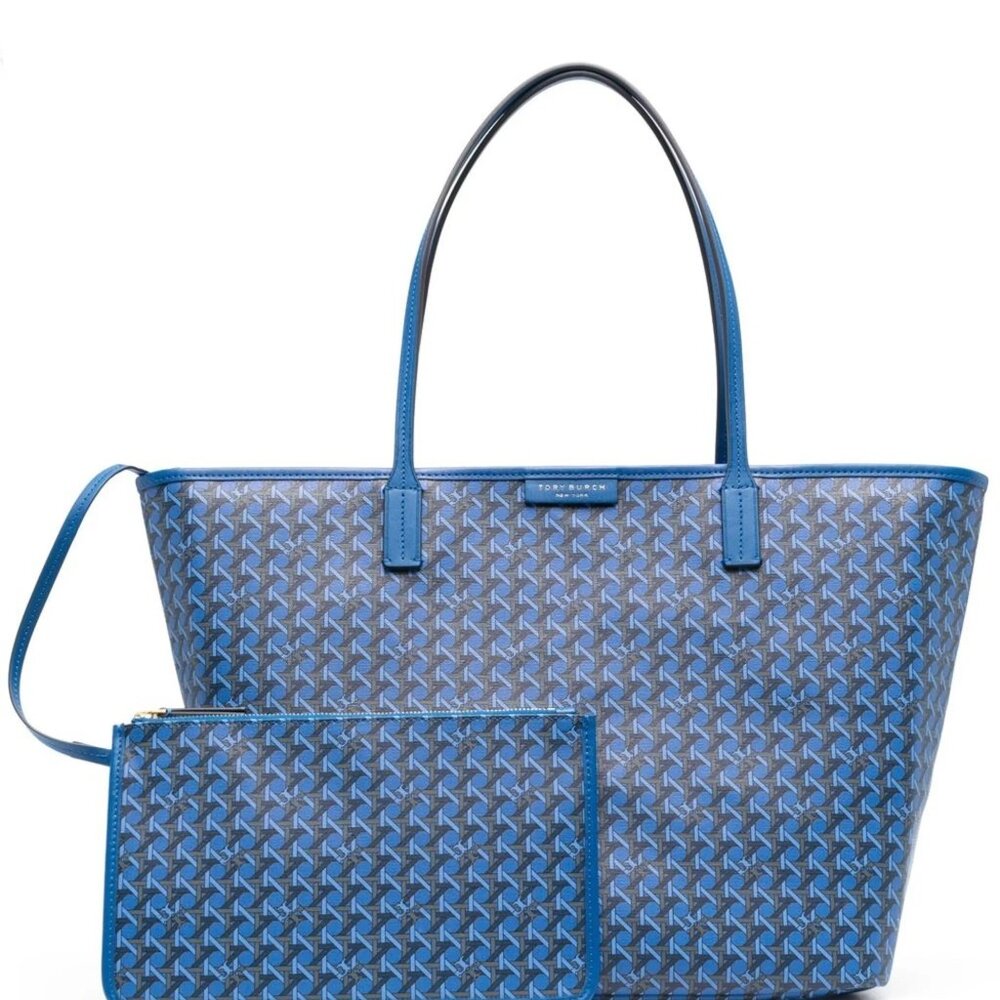 Tory Burch Basketweave Pattern Monogram Tote